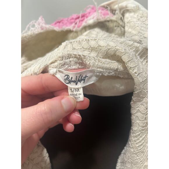 Blue Velvet Button Down Oversized Hoodie Pink Distressed Patchwork Top Size S/M - Picture 8 of 9